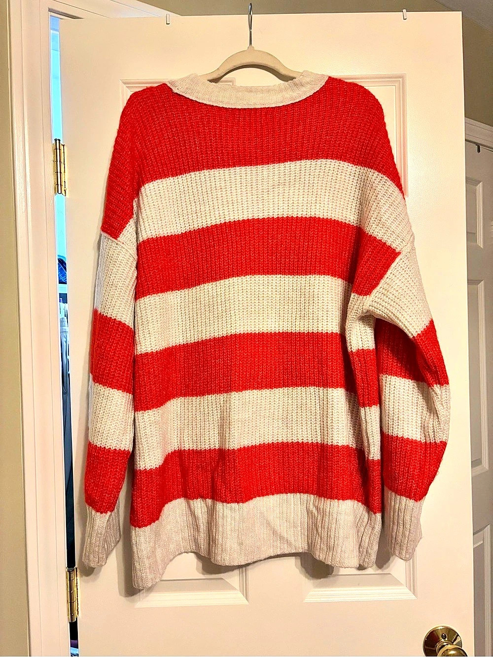 Arizona Jean Co. Striped Crewneck Sweater in Red & Cream XXL - Picture 2 of 3